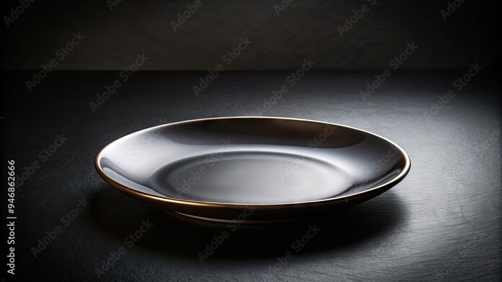 A sleek, empty plate sits isolated on a rich, velvety black background, emphasizing its simplicity and elegance, perfect for food or product photography. A sleek, empty plate sits isolated on a rich, velvety black background, emphasizing its simplicity and elegance, perfect for food or product photography.
