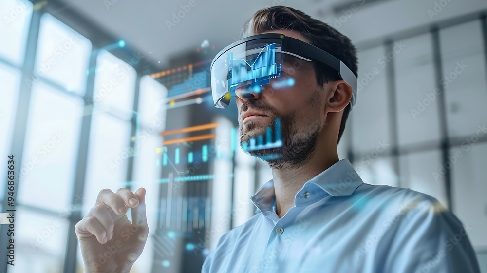 Professional Businessman Using Augmented Reality Glasses to View ...