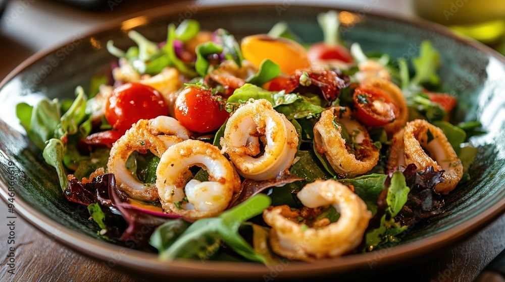A colorful pasta salad featuring penne, cherry tomatoes, cucumbers, olives, and a zesty Italian dressing, arranged in a large glass bowl A colorful pasta salad featuring penne, cherry tomatoes, cucumbers, olives, and a zesty Italian dressing, arranged in a large glass bowl
