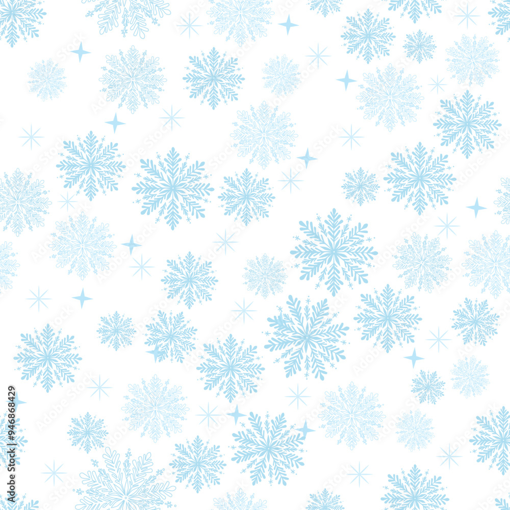 Seamless snowflake pattern for festive Christmas winter design. A seamless pattern of blue snowflakes on white background, on a new year themed background. Winter is coming. Seamless snowflake pattern for festive Christmas winter design. A seamless pattern of blue snowflakes on white background, on a new year themed background. Winter is coming.