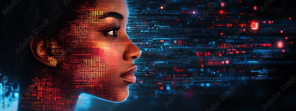 artificial intelligence cyber security threat illustration concept AI banner. Black african american male IT specialist analyzing privacy data information leaks in server room technology business artificial intelligence cyber security threat illustration concept AI banner. Black african american male IT specialist analyzing privacy data information leaks in server room technology business