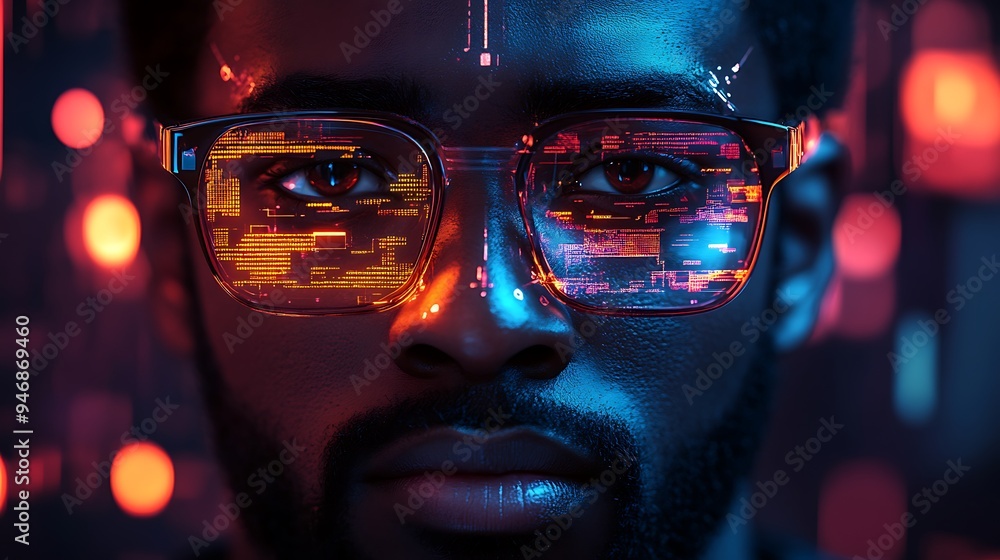 artificial intelligence cyber security threat illustration concept AI banner. Black african american male IT specialist analyzing privacy data information leaks in server room technology business artificial intelligence cyber security threat illustration concept AI banner. Black african american male IT specialist analyzing privacy data information leaks in server room technology business