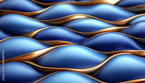 Abstract Blue and Gold Wavy Pattern photo