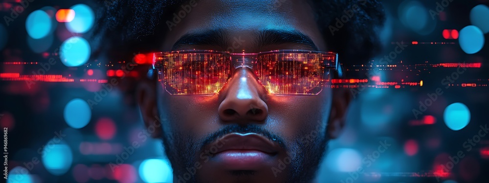 artificial intelligence cyber security threat illustration concept AI banner. Black african american male IT specialist analyzing privacy data information leaks in server room technology business artificial intelligence cyber security threat illustration concept AI banner. Black african american male IT specialist analyzing privacy data information leaks in server room technology business
