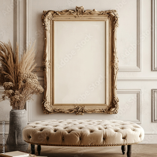 a poster mockup in an old vintage gold antique frame 