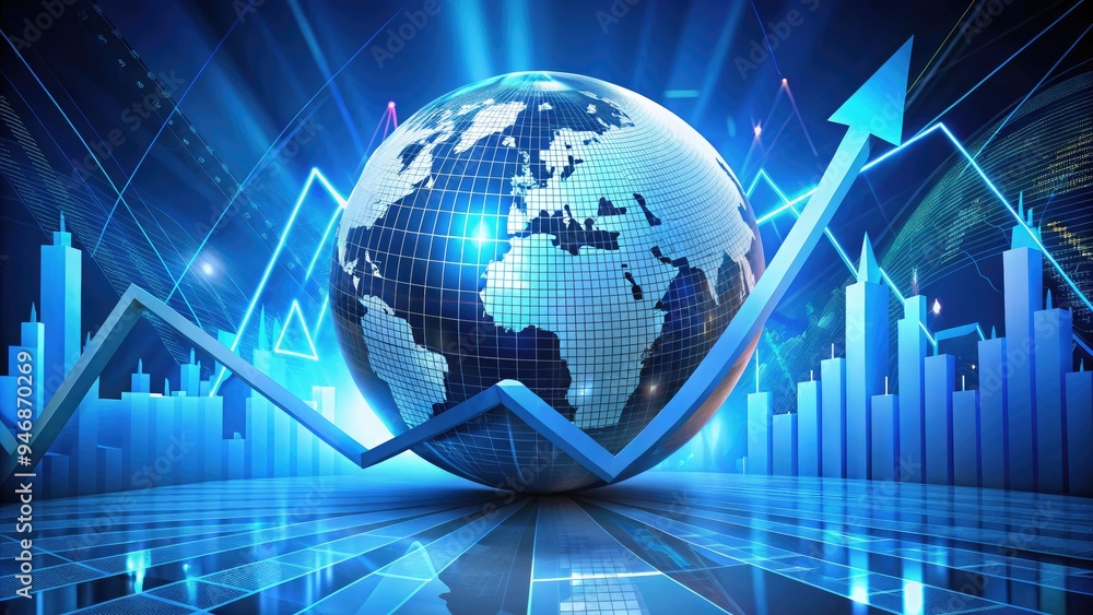 A stylized, 3D globe surrounded by ascending arrows and financial charts, symbolizing global economic growth and market success, on a bright blue background. A stylized, 3D globe surrounded by ascending arrows and financial charts, symbolizing global economic growth and market success, on a bright blue background.