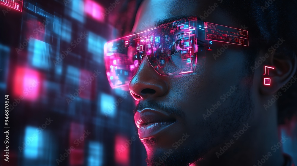 artificial intelligence cyber security risks illustration concept AI banner. Black african american male IT specialist analyzing data information technology privacy threat AR artificial intelligence artificial intelligence cyber security risks illustration concept AI banner. Black african american male IT specialist analyzing data information technology privacy threat AR artificial intelligence