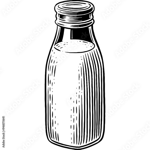 Hand drawn Bottle of Milk Sketch Illustration Engraving Woodcut Vintage Style