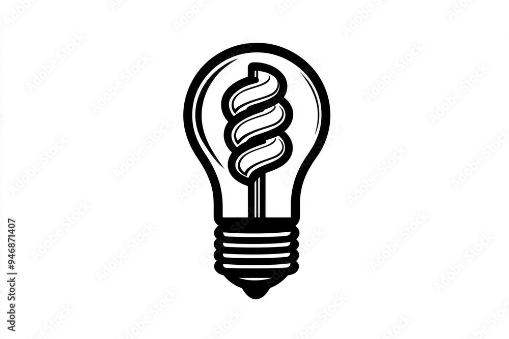 Light Bulb with Spiral Filament - Black and White Illustration Light Bulb with Spiral Filament - Black and White Illustration