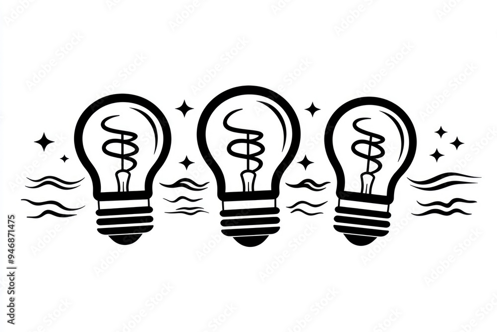 Three Light Bulbs with Stars and Waves Three Light Bulbs with Stars and Waves