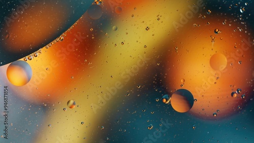 Colorful oil droplets suspended in water with vibrant background creating a captivating abstract design