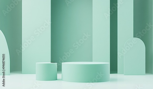 Green Pastel Geometric Shapes and Podiums for Product Presentation