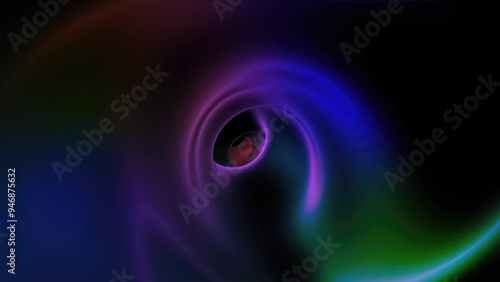 A captivating swirl of vibrant colors in a cosmic vortex illuminated by purple, blue, and green hues against a dark backdrop