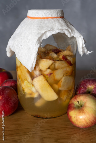 Apple cider vinegar. Creating apple vinegar, super healthy vinegar made of apple waste