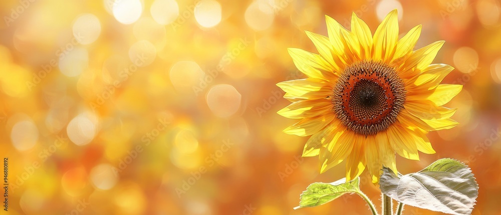 Obraz premium A Single Sunflower in a Field of Golden Bokeh