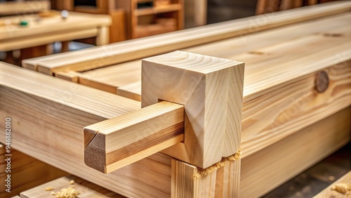 Close-up of newly cut mortise and tenon joint in wooden workpiece, showcasing precise craftsmanship and attention to detail in traditional woodworking technique.