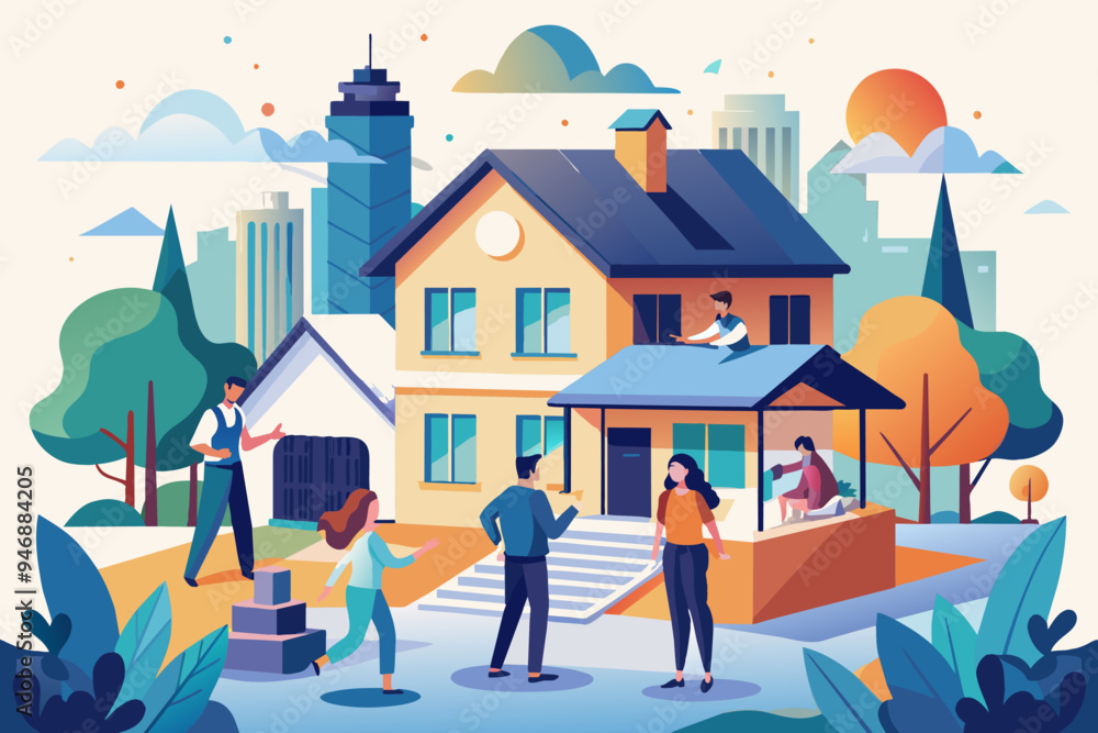 People hunting house or apartment image. Flat style. Vector illustration. People hunting house or apartment image. Flat style. Vector illustration.