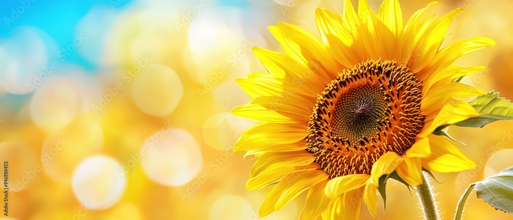 Fototapeta premium A Single Sunflower Facing the Sun with Blurred Background
