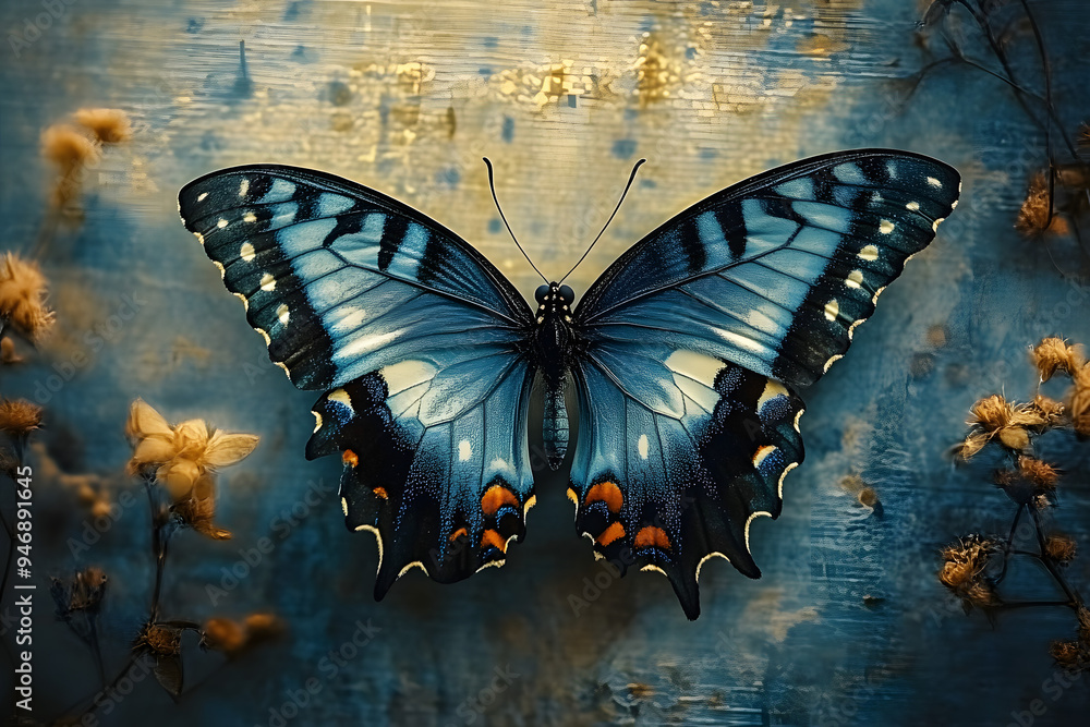 Obraz premium Blue butterfly art painting animal.