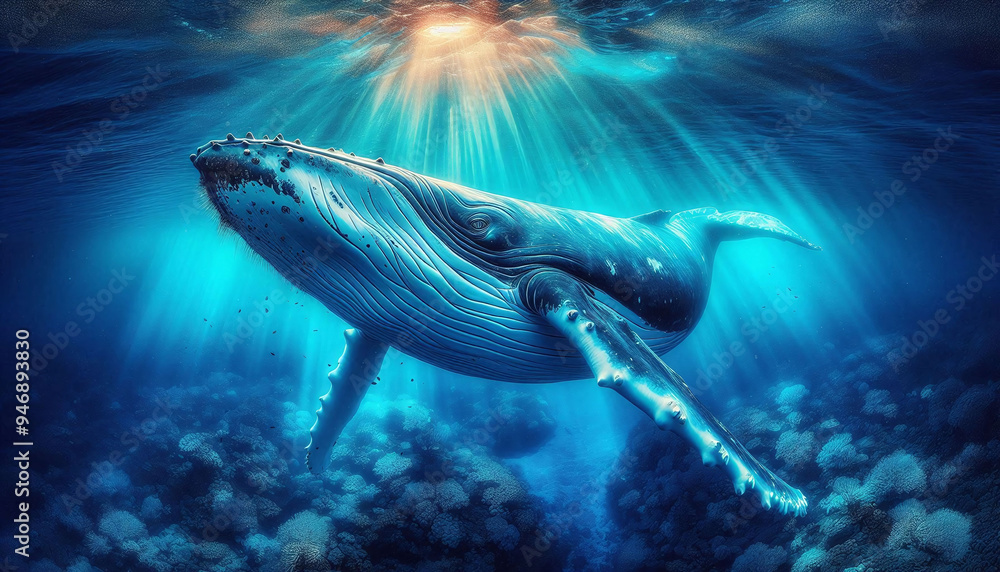 Fototapeta premium Humpback Whale Underwater Illustration. Generative AI.