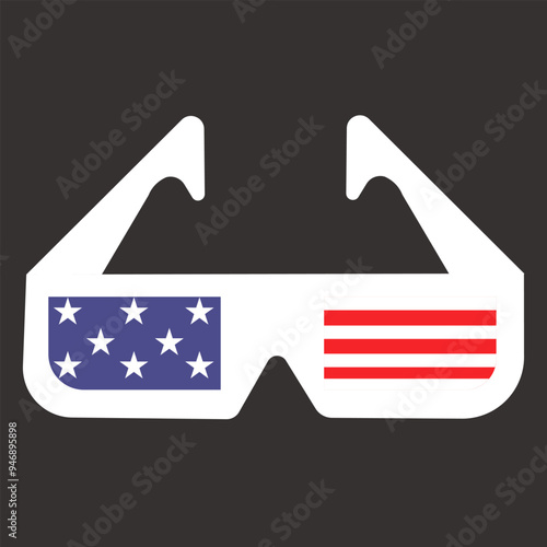white glass with lenses flag US and background gray.