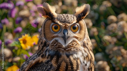 Owl closeup with natural landscape generative ai