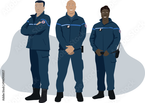 illustration vectorielle représentant des personnages, gardiens de prison, surveillant pénitentiaires français, hommes et femme
