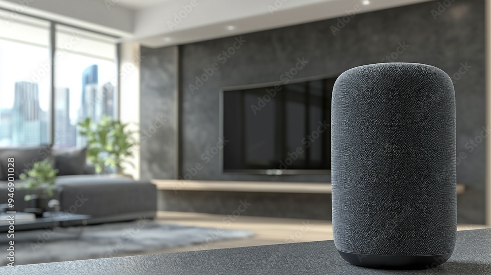 Fototapeta premium A smart speaker with voice commands controlling home automation