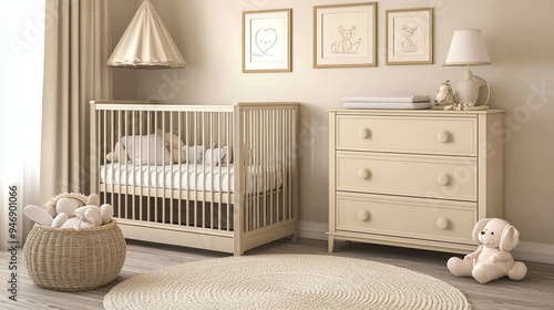 Serene Infant Slumber: A Cozy Nursery Room with Pastel Walls, Soft Toys, and the Innocent Repose of a Sleeping Baby, Ideal for Design and Text Overlays