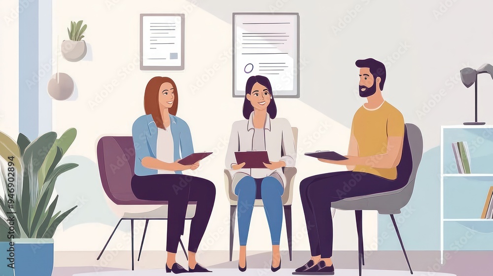 Three People Meeting in an Office Three People Meeting in an Office