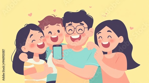 Happy Family Selfie with a Smartphone photo