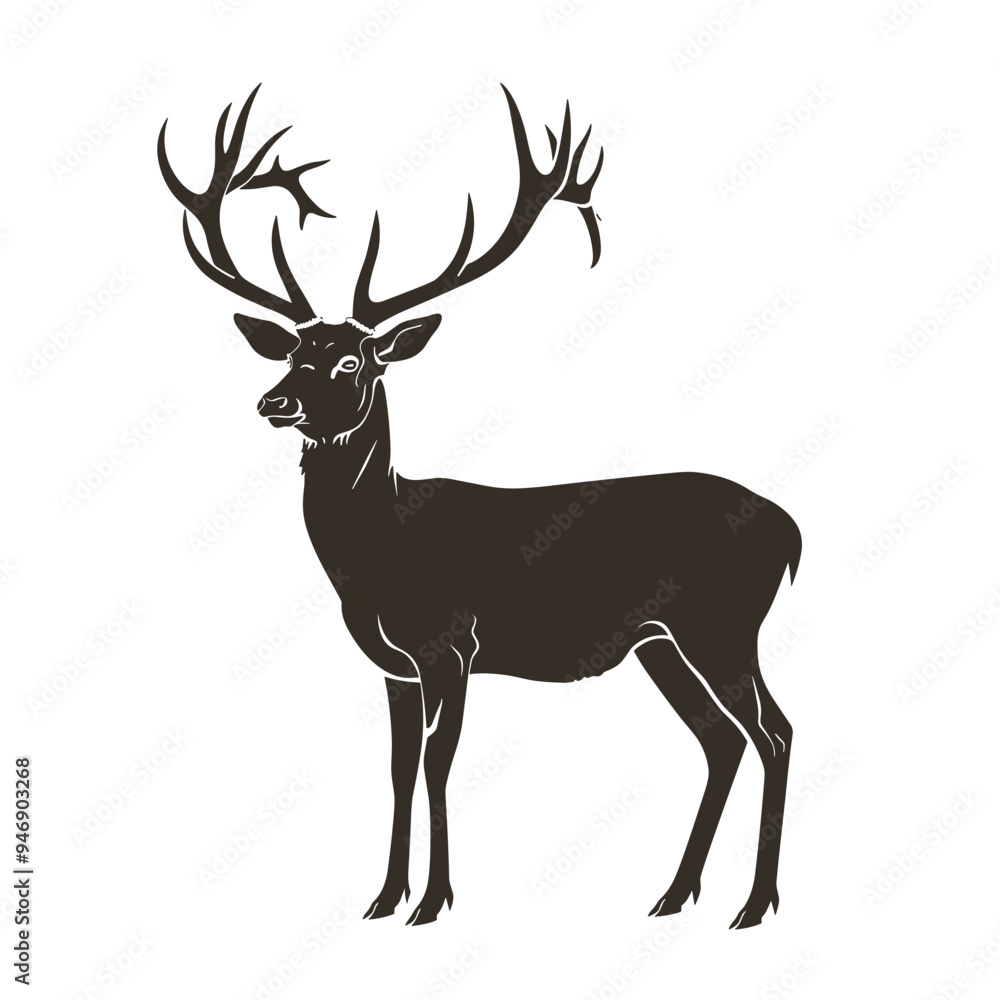Obraz premium Silhouette of a majestic deer with large antlers against a white background.