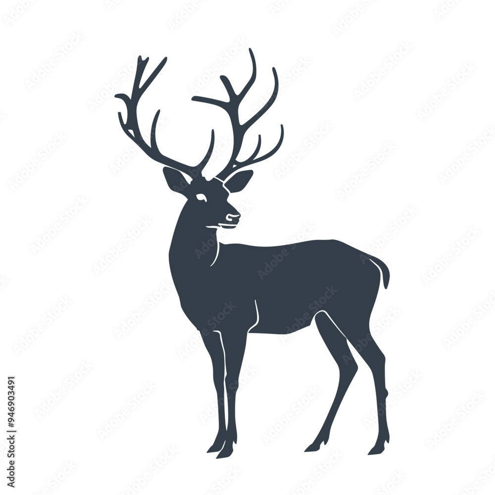 Silhouette of a majestic deer with large antlers on a white background. Silhouette of a majestic deer with large antlers on a white background.