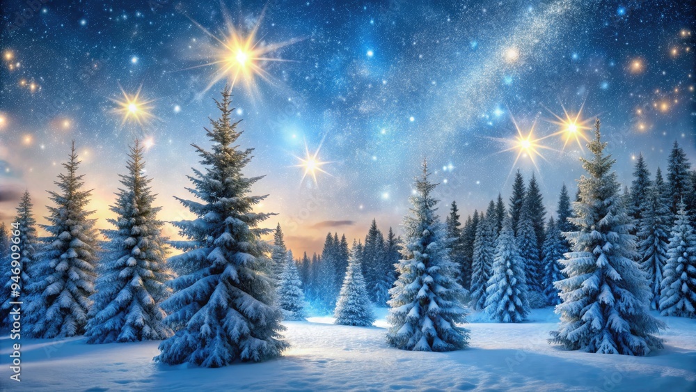 Frosted evergreen trees sparkle under twinkling starlight, surrounded by soft snowflakes gently falling, creating a serene and enchanting winter wonderland atmosphere of peace and tranquility. Frosted evergreen trees sparkle under twinkling starlight, surrounded by soft snowflakes gently falling, creating a serene and enchanting winter wonderland atmosphere of peace and tranquility.
