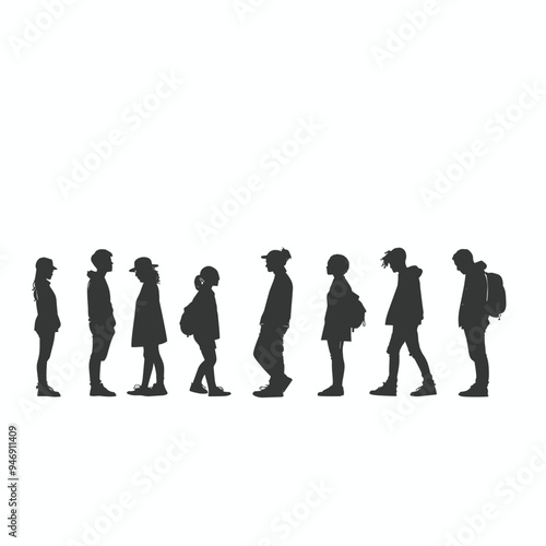 Silhouettes of men and women of various ages standing in a line, showcasing diverse styles.