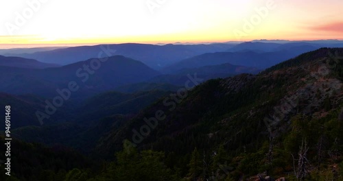 Warm Sunset Light Illuminates Klamath Forest Aerial Drone photo