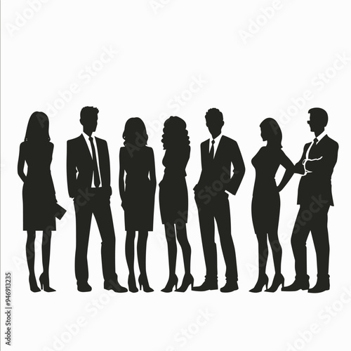 Silhouettes of diverse professionals standing in a line against a plain background.