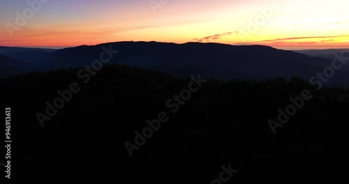 Mountain Forest Silhouette Backlit Trees Aerial Drone photo