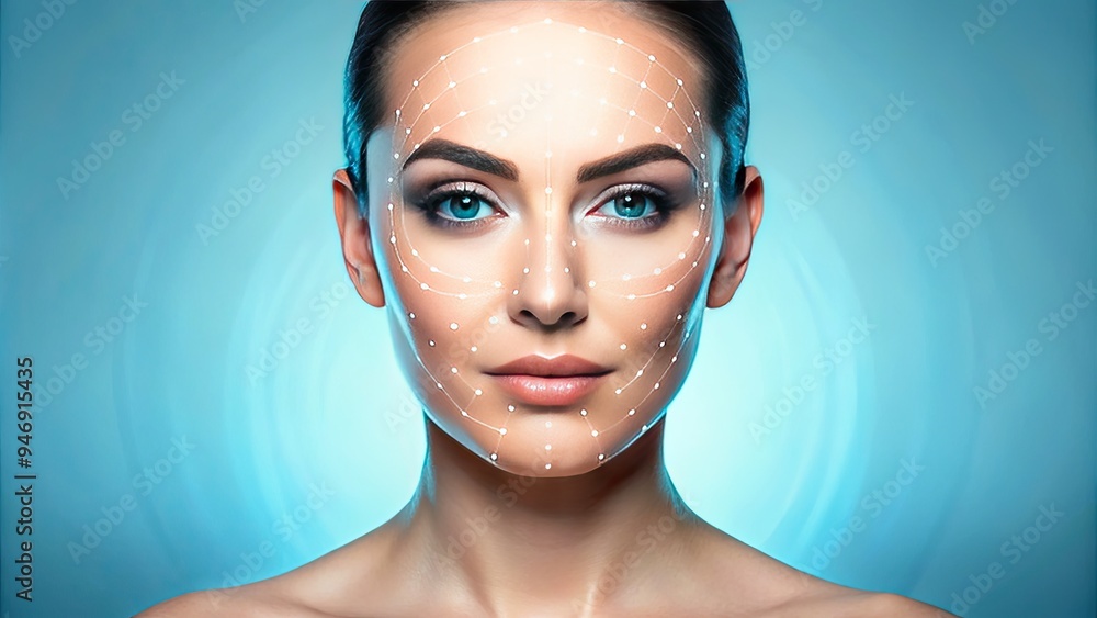 Illuminated facial map with numbered sections highlighting distinct ...