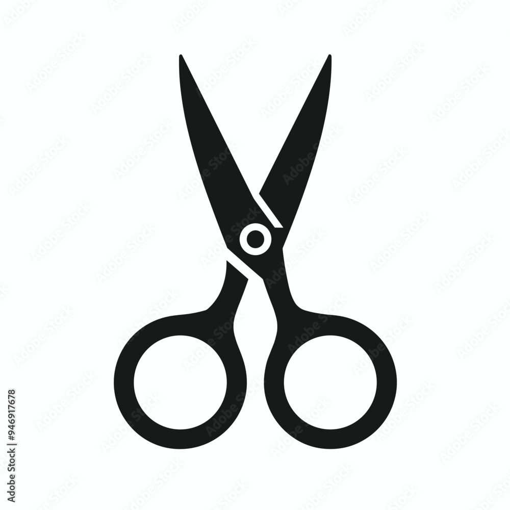 Black and white silhouette of a pair of scissors in a minimalist design. Black and white silhouette of a pair of scissors in a minimalist design.
