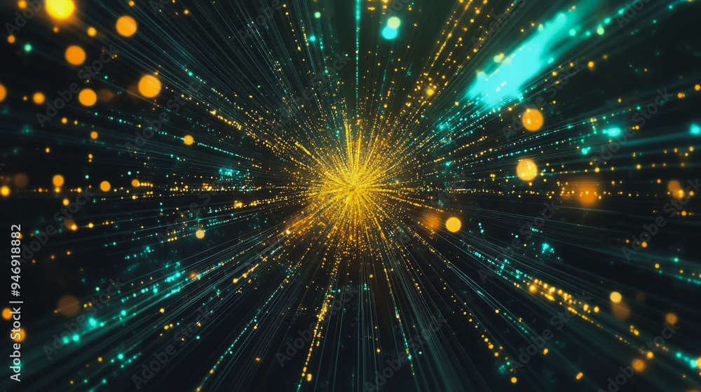 Naklejka premium Abstract light explosion and network points, dot, earth's surface, digital background Innovation network points Earth's surface wave background digital wave information technology background