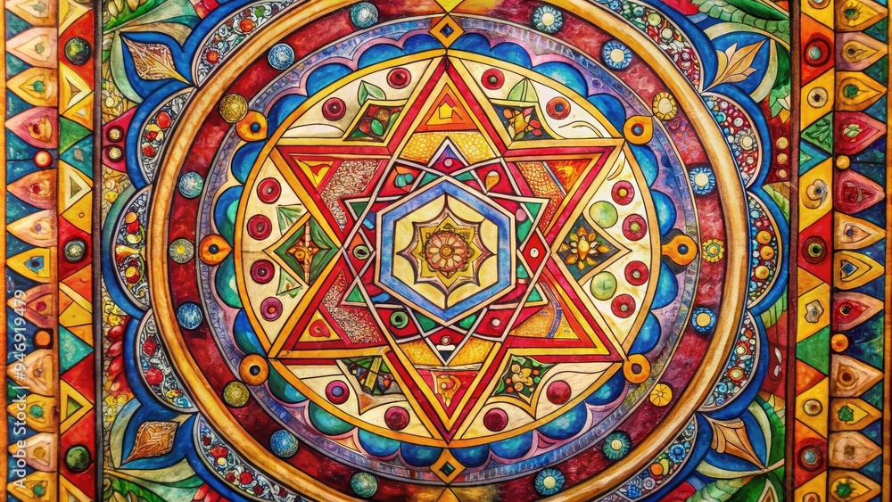 Intricately drawn, vibrantly colored sacred patterns fill the page, blending ancient symbolism with modern flair, evoking a sense of mysticism and spiritual connection. Intricately drawn, vibrantly colored sacred patterns fill the page, blending ancient symbolism with modern flair, evoking a sense of mysticism and spiritual connection.