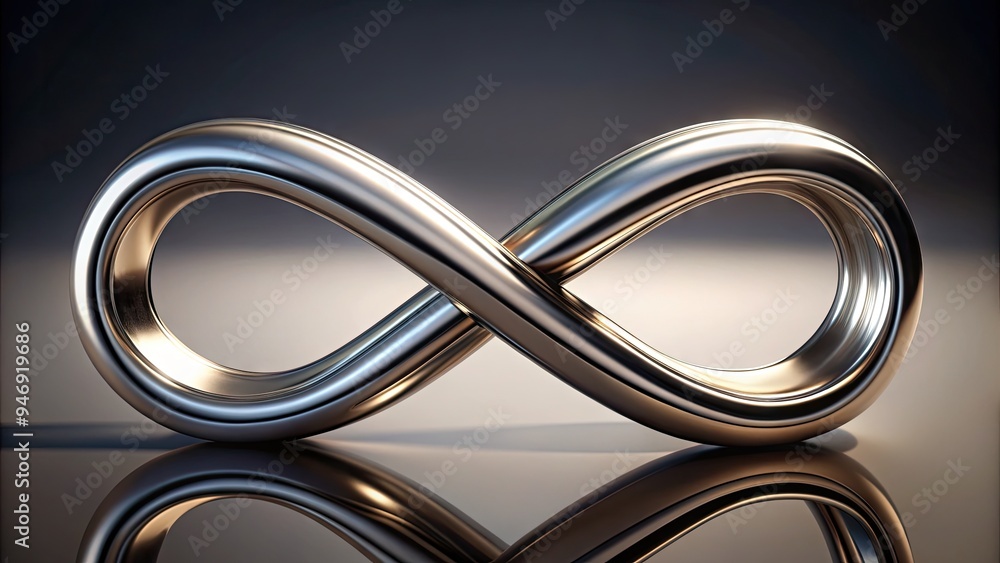 Intricately twisted metal strip forms a seamless loop, representing infinity and unity, with smooth, reflective surfaces and subtle shadows accentuating the paradoxical design. Intricately twisted metal strip forms a seamless loop, representing infinity and unity, with smooth, reflective surfaces and subtle shadows accentuating the paradoxical design.
