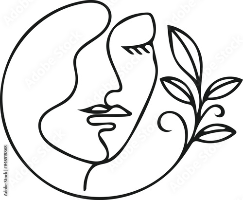 women line art luxury flower beauty skin care logo design