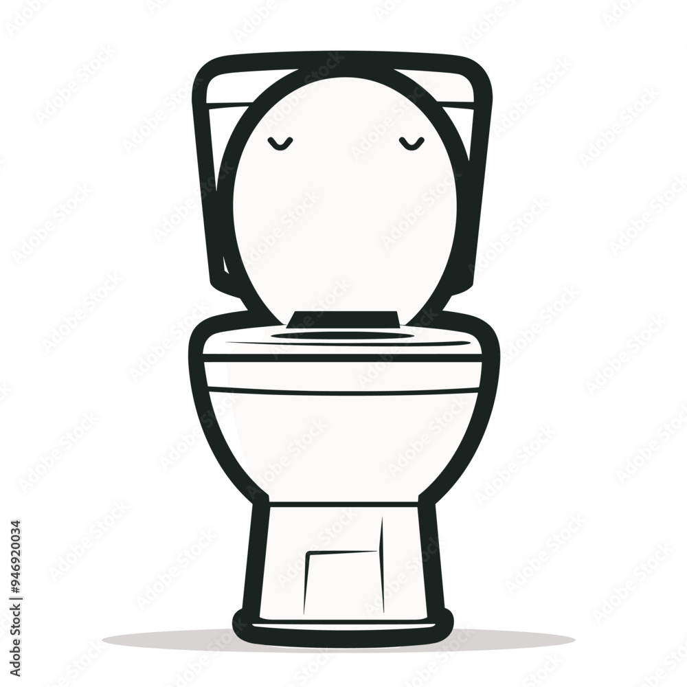 Minimalistic cartoon illustration of a toilet with a blank expression in a clean design. Minimalistic cartoon illustration of a toilet with a blank expression in a clean design.