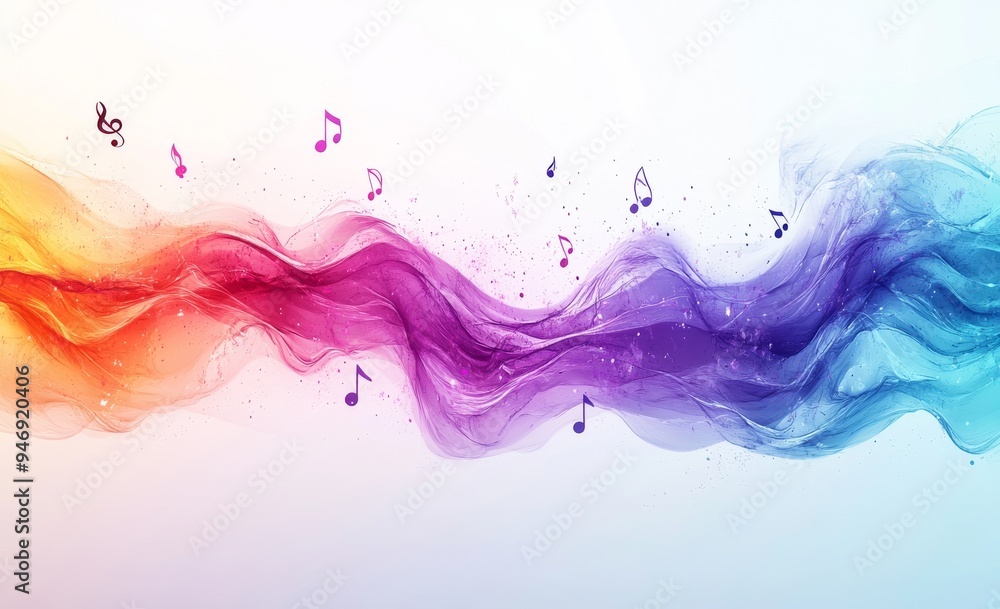 colorful glowing musical notes on a white background, riot of colors, musical background colorful glowing musical notes on a white background, riot of colors, musical background