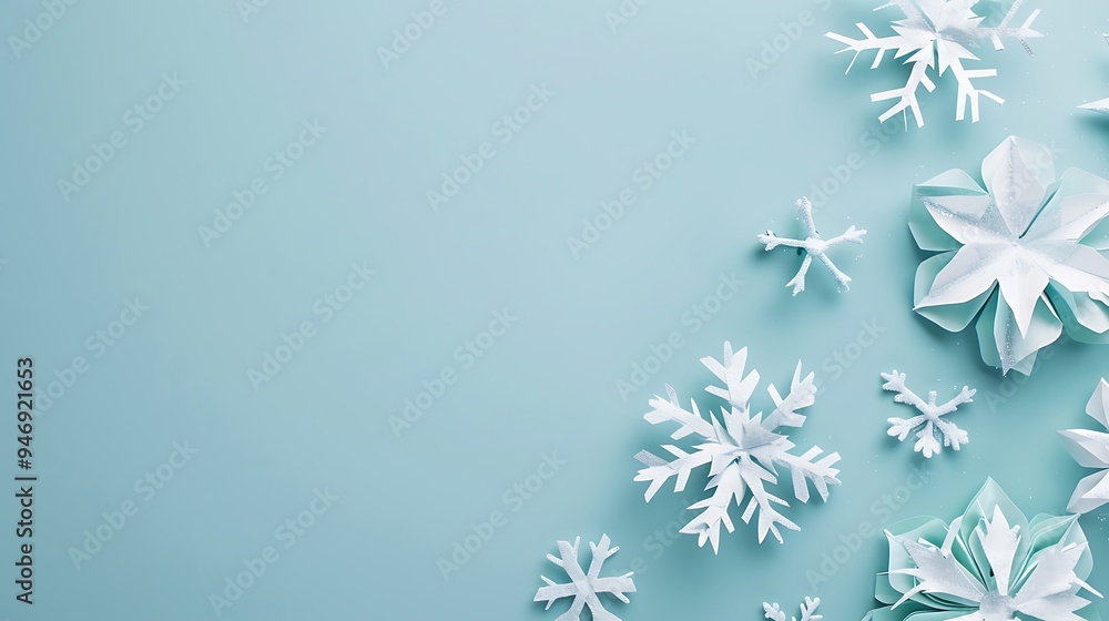 White Paper Snowflakes on a Light Blue Background White Paper Snowflakes on a Light Blue Background