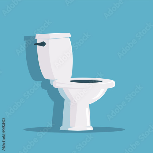 Illustration of a white toilet in a simple design against a blue background.