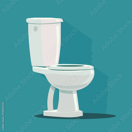 Vector illustration of a clean white toilet against a teal background.