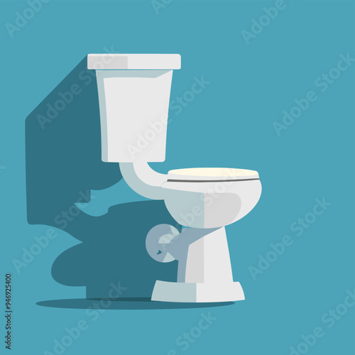 Illustration of a white toilet on a blue background casting a shadow.